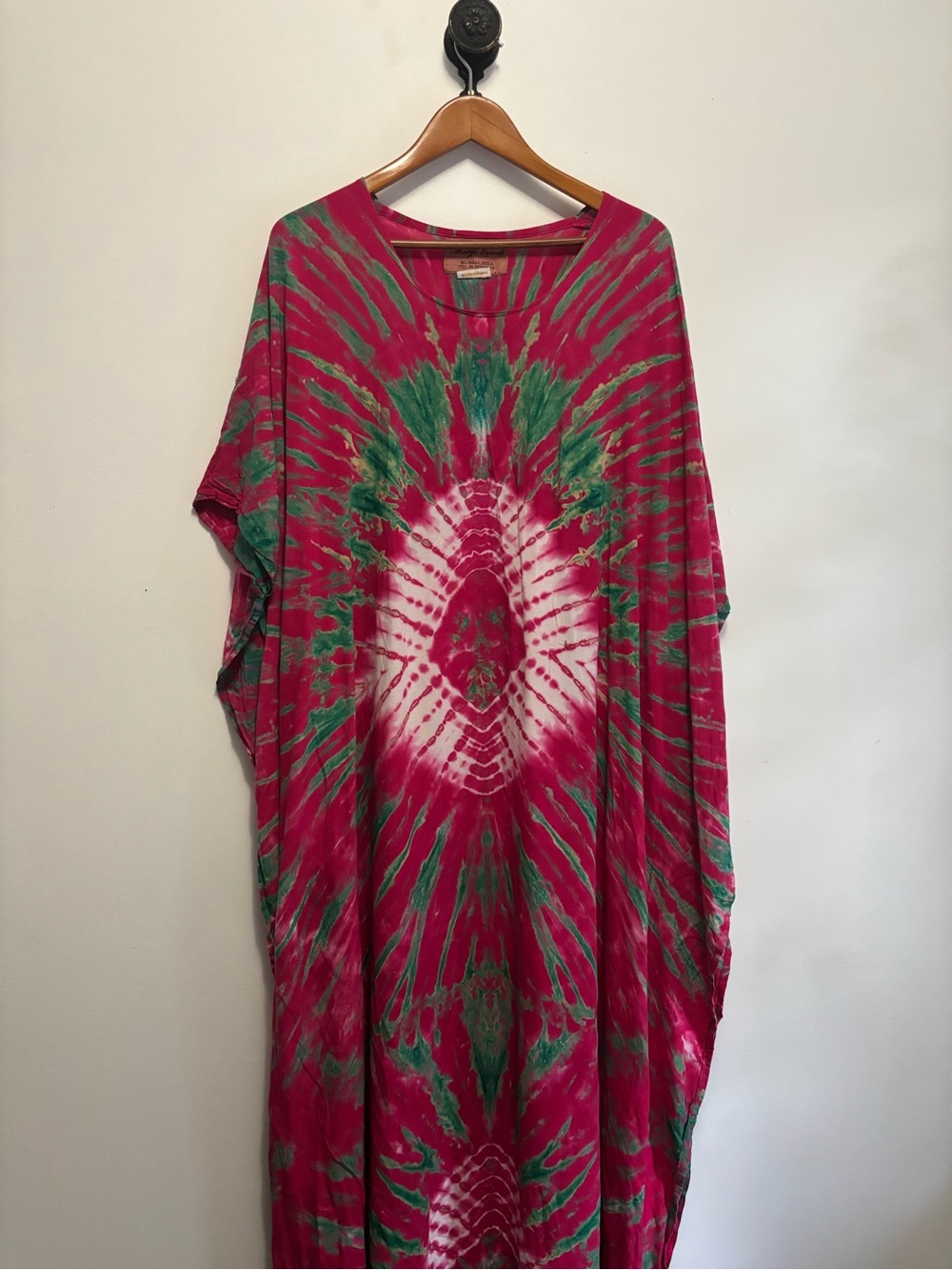 Tie-Dye Maxi Kaftan Dress in Pink & Green